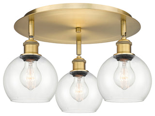Athens-3 Light 18" Flush Mount-Brushed Brass, Clear Glass Shade