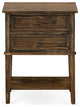 Wood Side Table, 2 Wood Drawers, Distressed Jacobean Finish