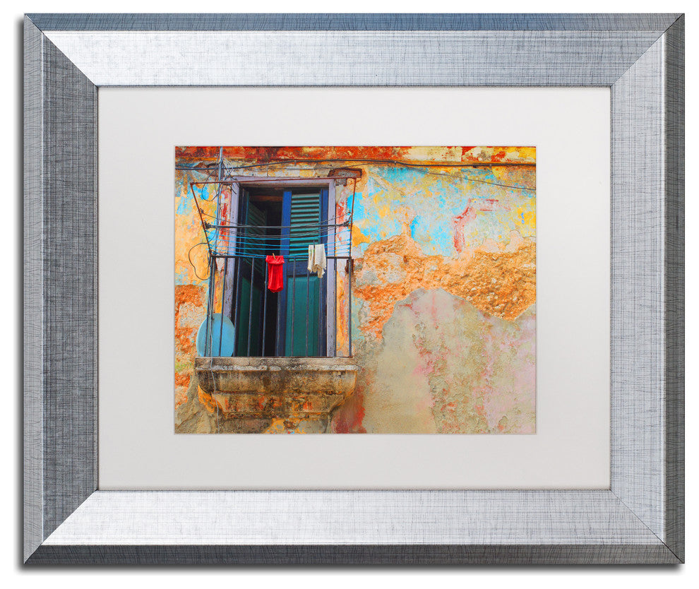 ''Havana Balcony'' Matted Framed Art, Silver Frame, White Matte, 14x11