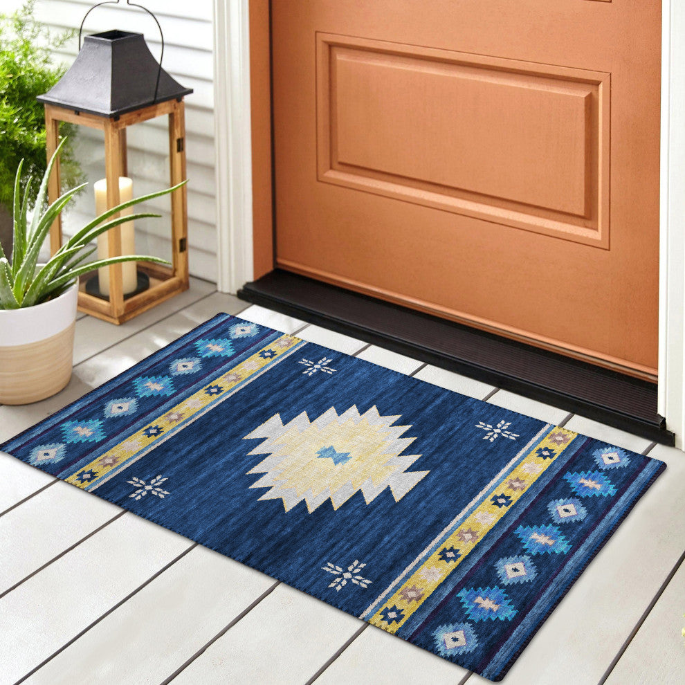 Indoor/Outdoor Phoenix PH4 Navy Machine Washable 1'8" x 2'6" Rug