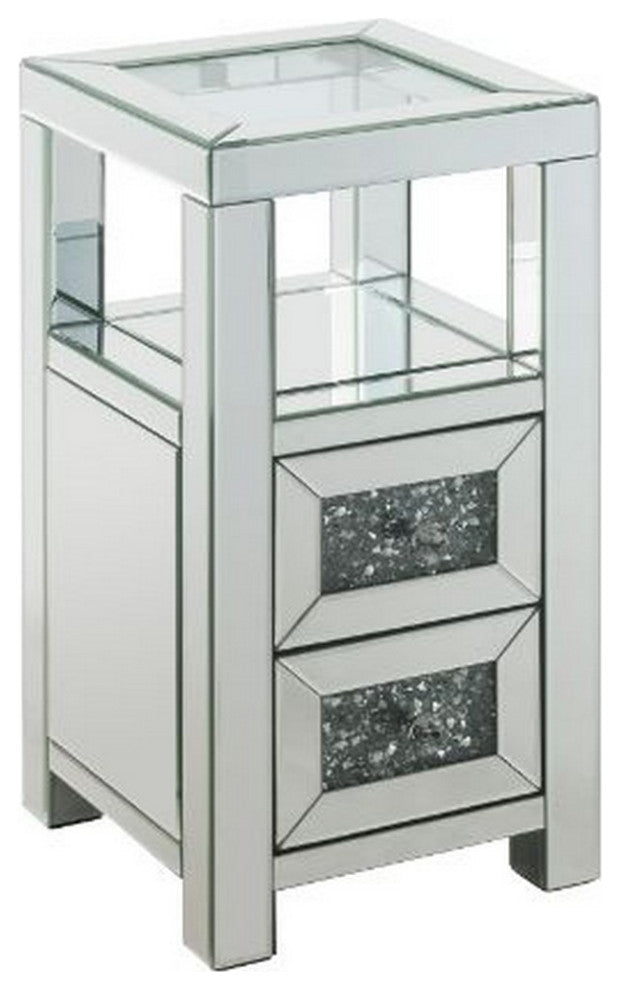 Benzara BM251219 Accent Table With Mirror Work/2 Storage Drawers, Small, White