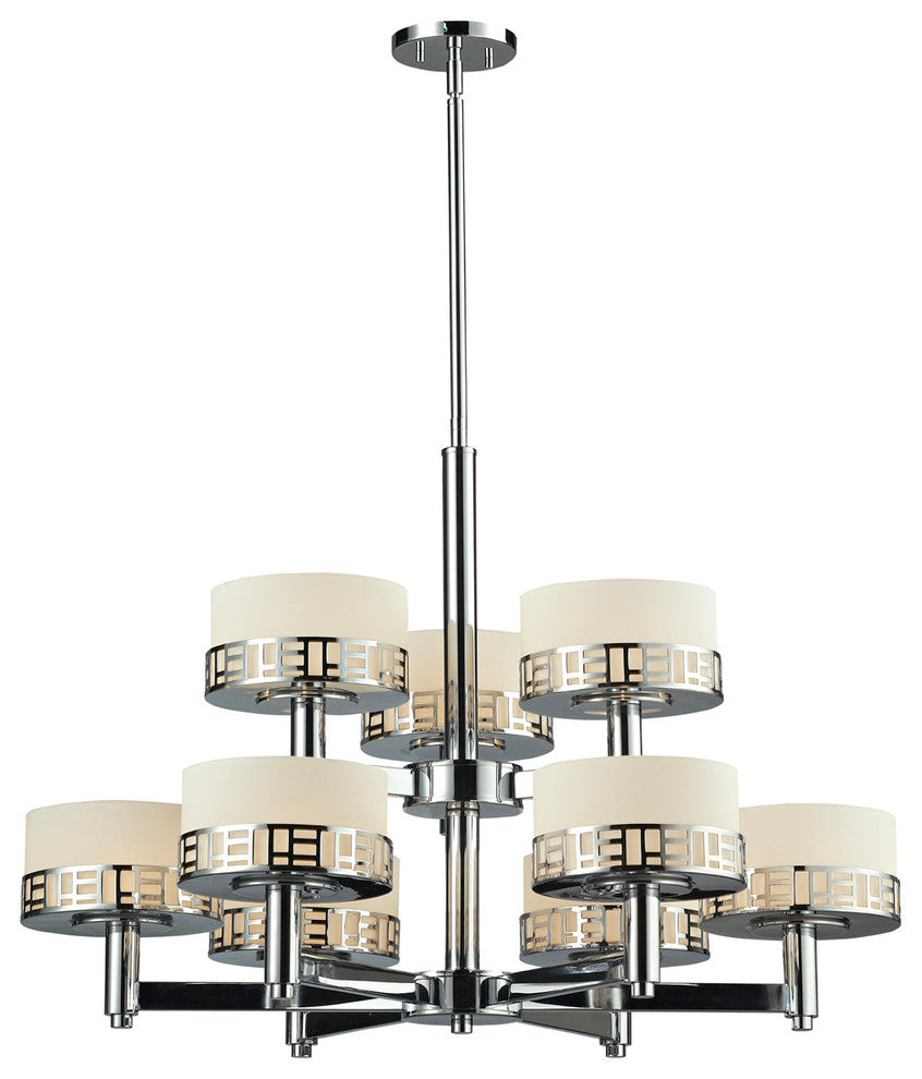 Elea 9 Light Chandelier, Chrome With Matte Opal Glass