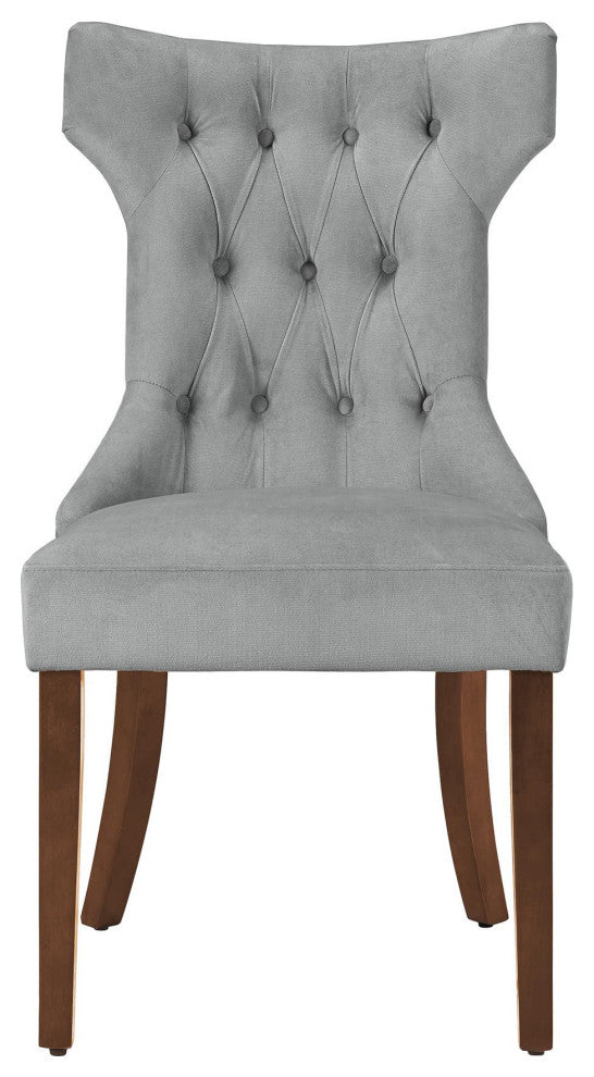 2 Pack Dining Chair, Padded Seat & Diamond Tufted Hourglass Back, Gray