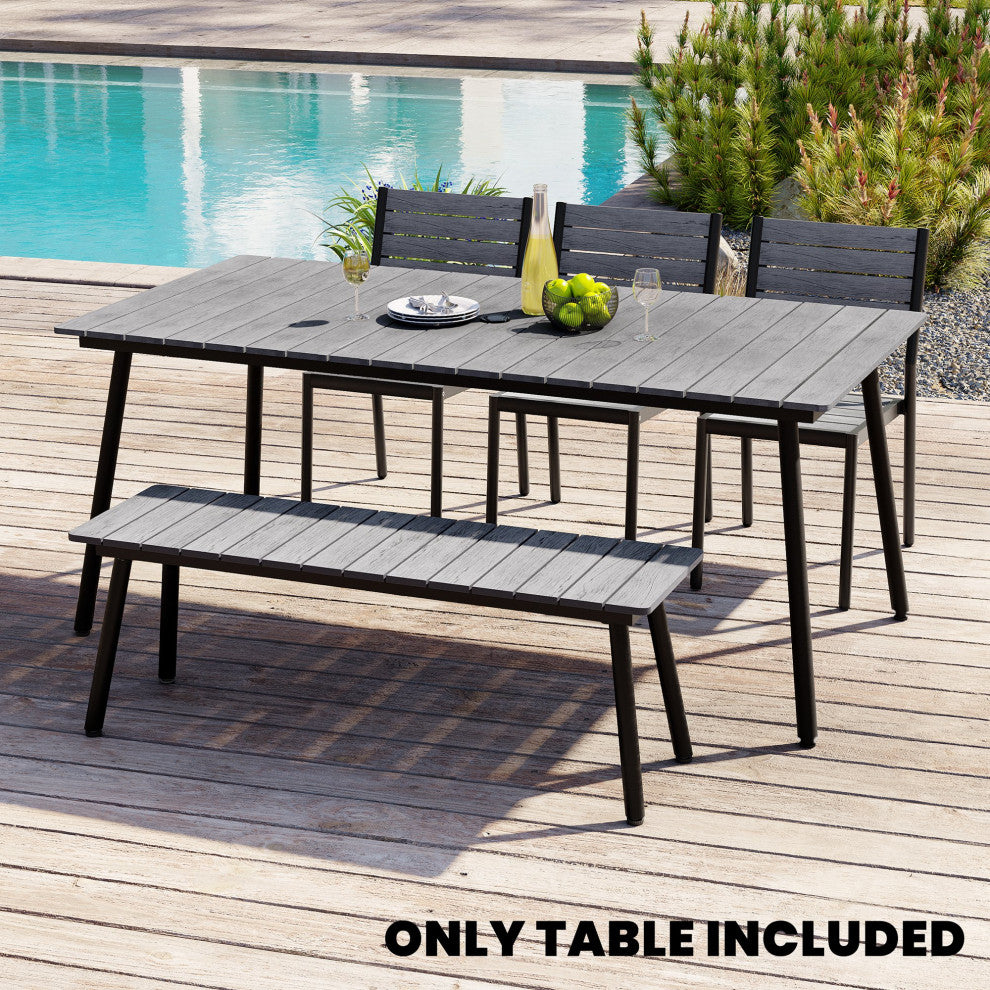 Patio Outdoor 70in Rectangular Wood Top Dining Table Furniture for 6-8 Person, With Umbrella Hole
