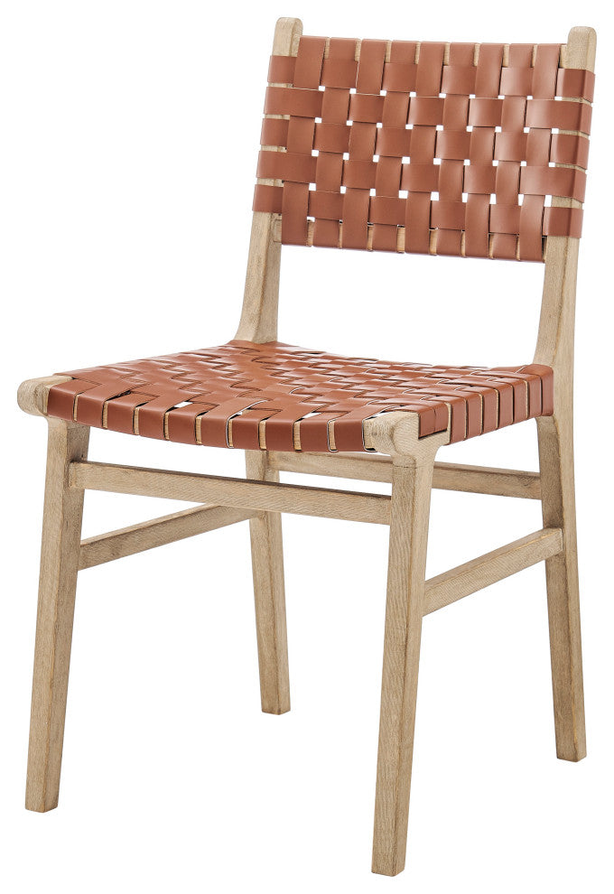 Marco Faux Leather Dining Side Chair Drift Wood Frame, Ochre Brown