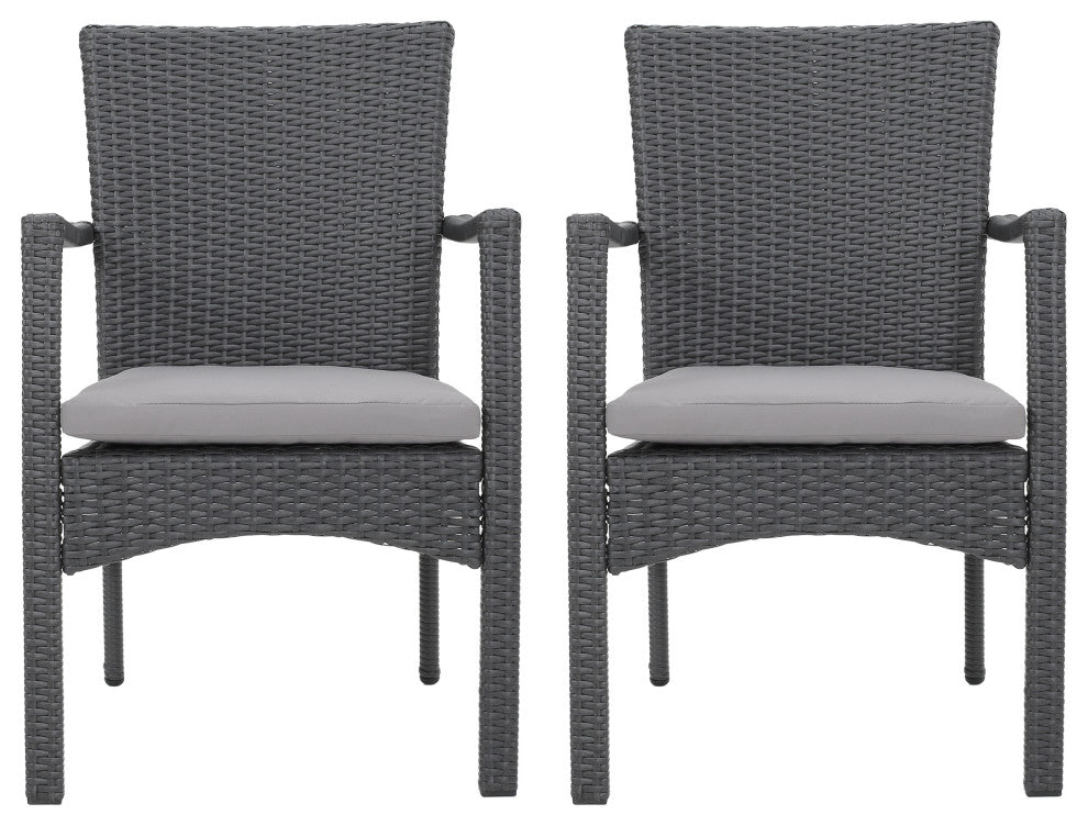 GDF Studio Tigua Outdoor Gray Wicker Dining Chair With Cushions, Set of 2