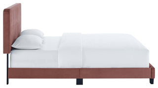 Celine Channel Tufted Performance Velvet Queen Platform Bed, Dusty Rose