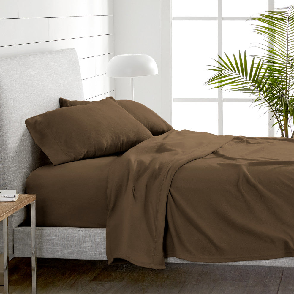 Bare Home Polar Fleece Sheet Set, Cocoa, Twin Xl