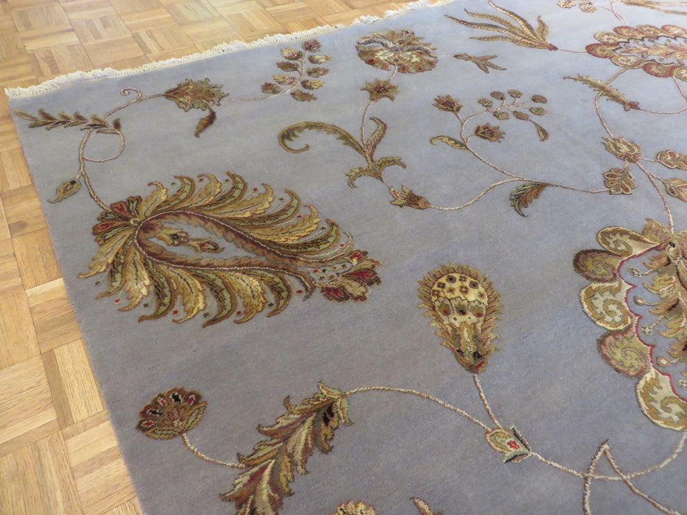 8x10 Hand Knotted Light Blue Agra With Silk Oriental Rug