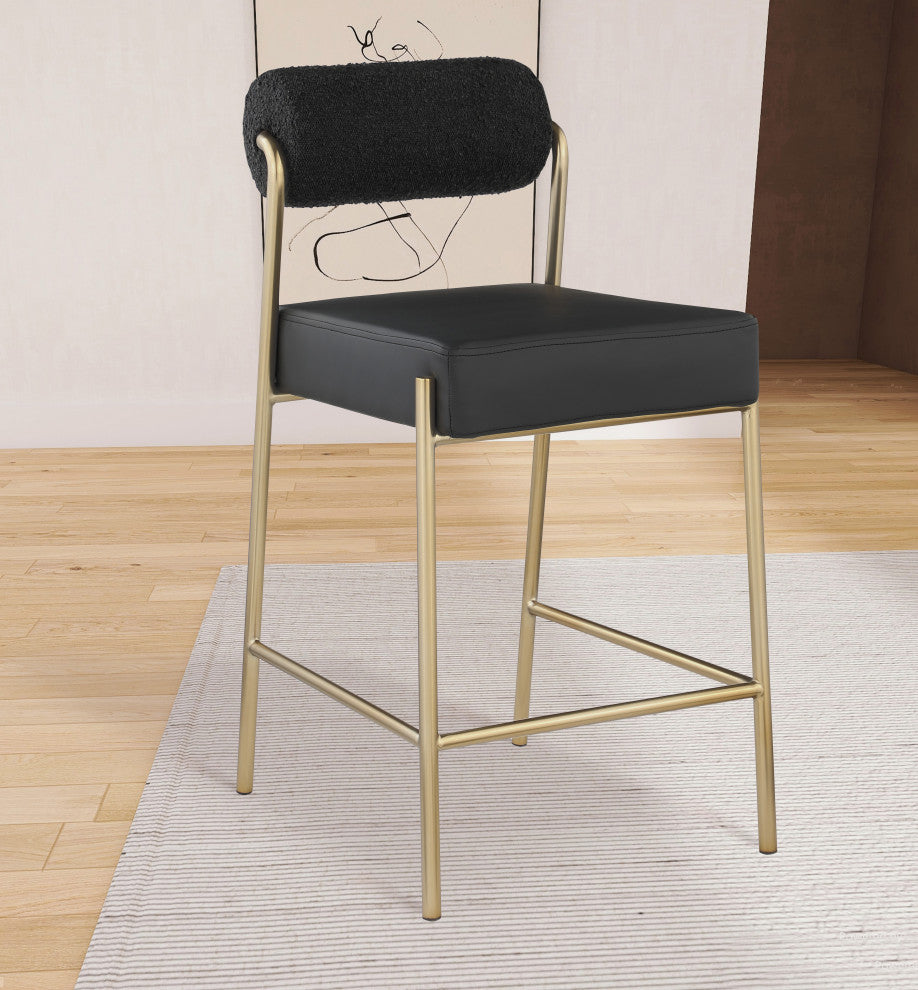Carly Faux Leather Seat/Boucle Fabric Back Counter Stool, Black