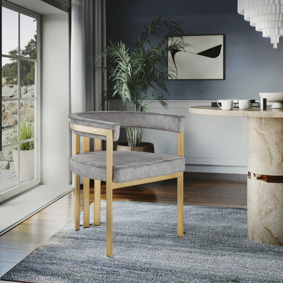 Marcello Upholstered Dining Chair, Gray, Velvet, Brushed Brass Finish