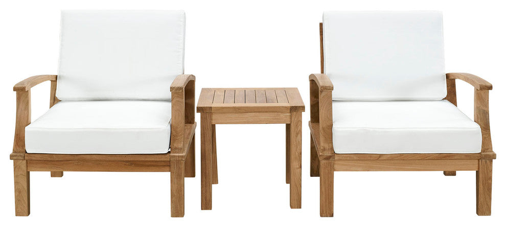 Modern Contemporary 3-Piece Set, Outdoor Patio Teak Sofa Set, White Wood