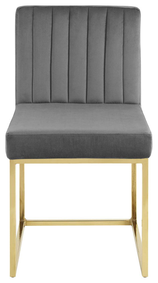 Tufted Side Dining Chair, Velvet, Metal, Gold Gray, Cafe Bistro Restaurant