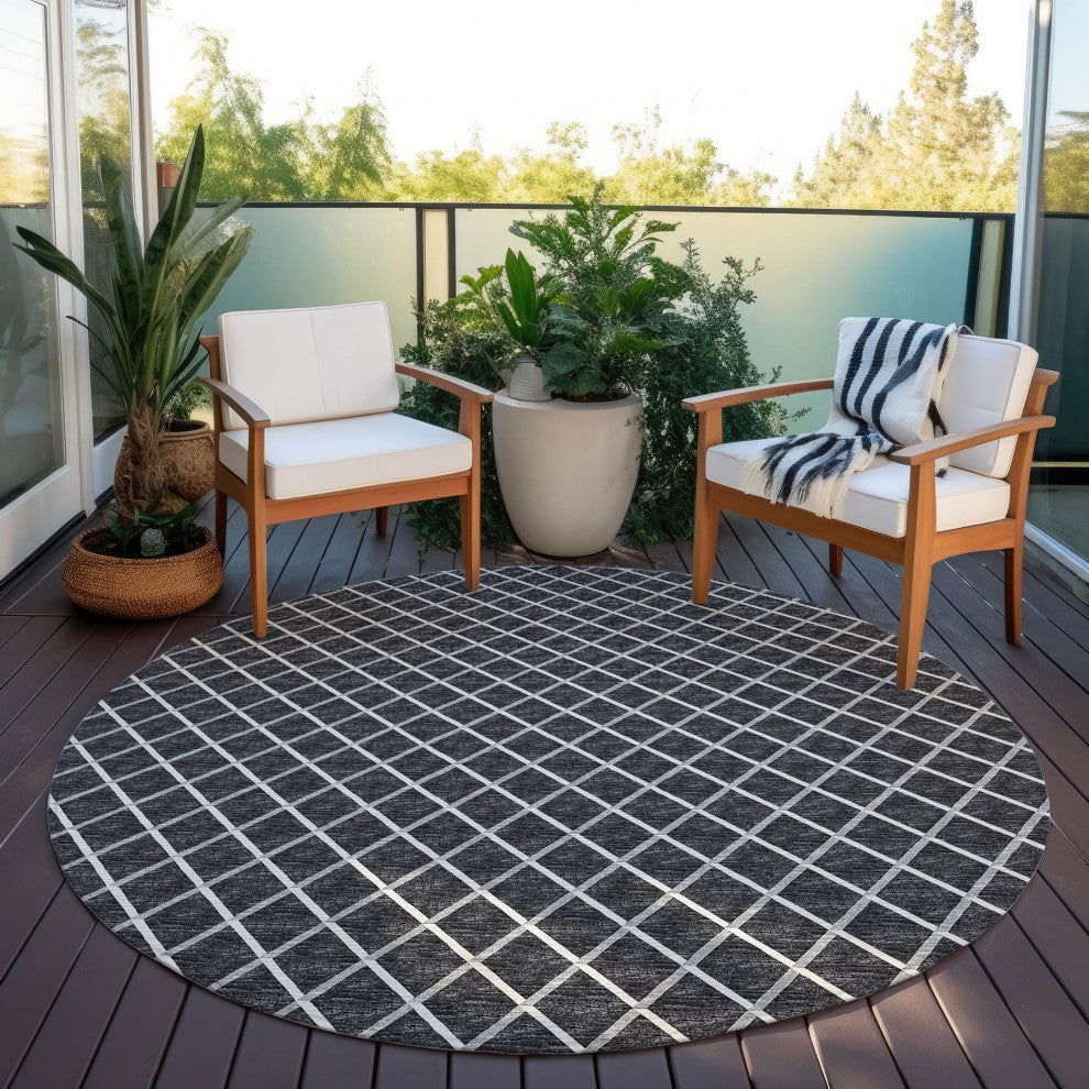 Indoor/Outdoor York YO1 Black Machine Washable 6' x 6' Rug