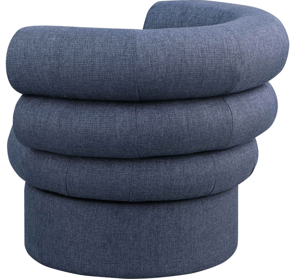 Valentina Linen Textured Fabric Upholstered Accent Swivel Chair, Navy