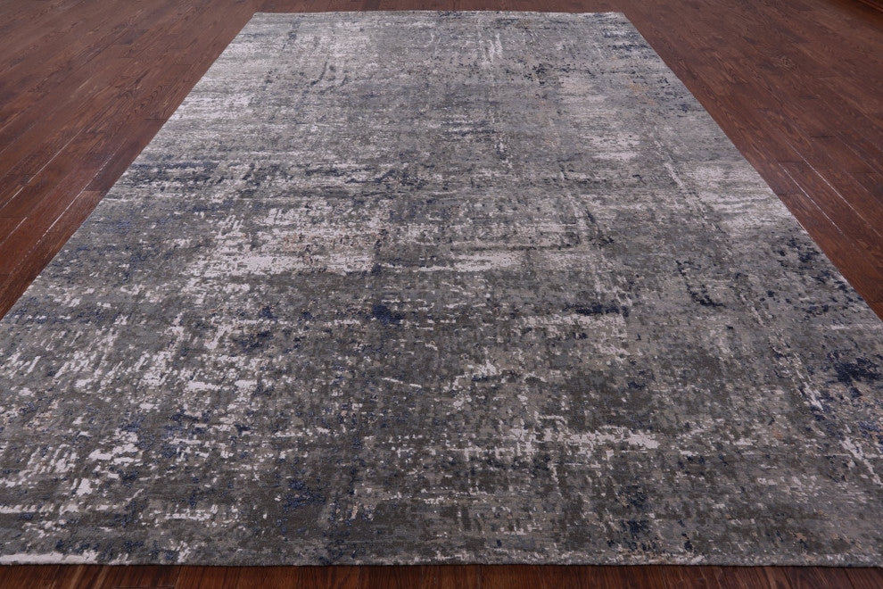 Modern Hand Knotted Wool and Silk Rug 8' 10" X 12' 0" Q7118