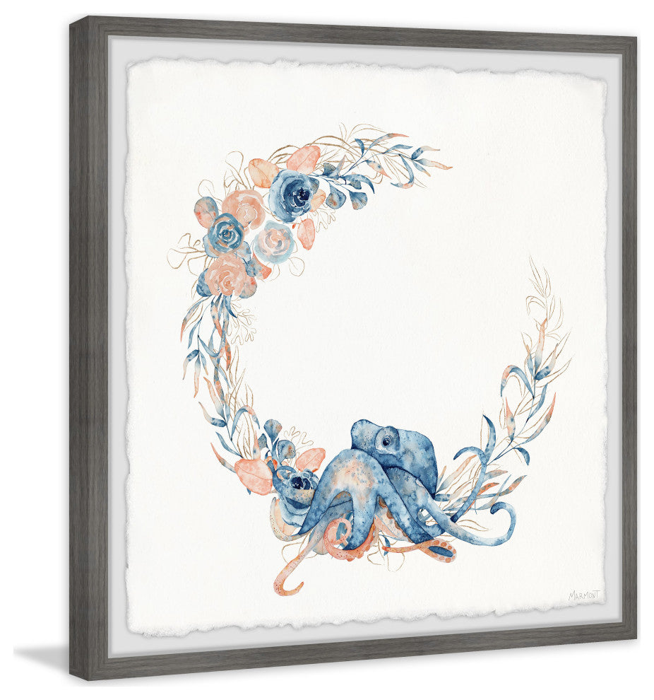 "Flower Crown Octopus" Framed Painting Print, 32x32