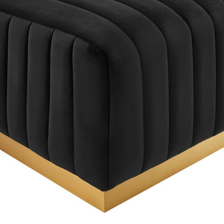 Conjure Channel Tufted Velvet Ottoman, Gold Black