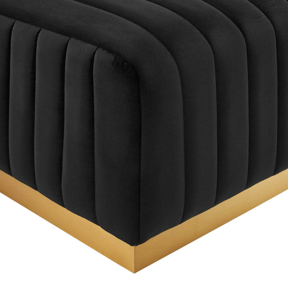 Conjure Channel Tufted Velvet Ottoman, Gold Black