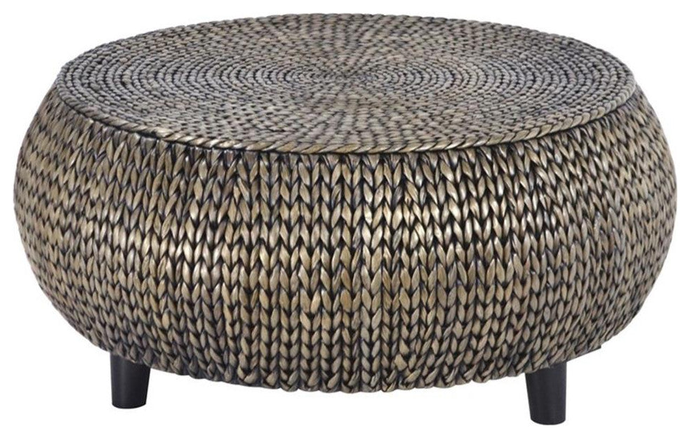 Gallerie Decor Bali Breeze Low Round Transitional Wood Accent Table in Silver