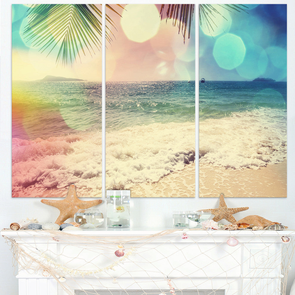 "Colorful Serenity Tropical Beach" Metal Wall Art, 3 Panels, 36"x28"