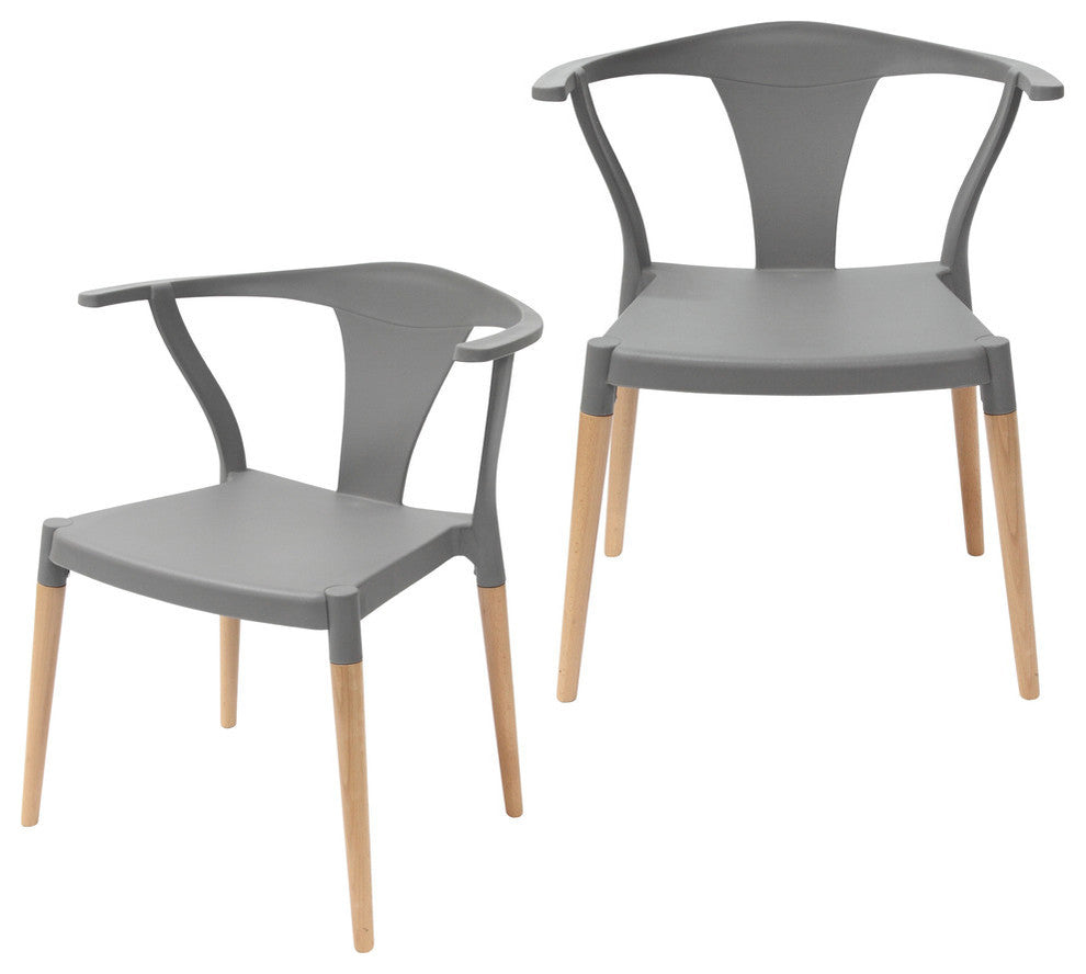 Icon Series Modern Dining Arm Chairs With Beech Wood Leg, Set of 2, Gray