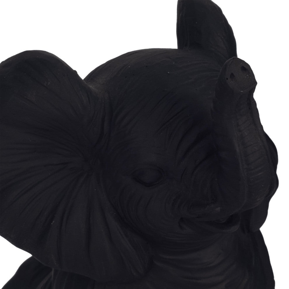 Resin Set of 3 6" Stone Look Yoga Elephant, Antique Black