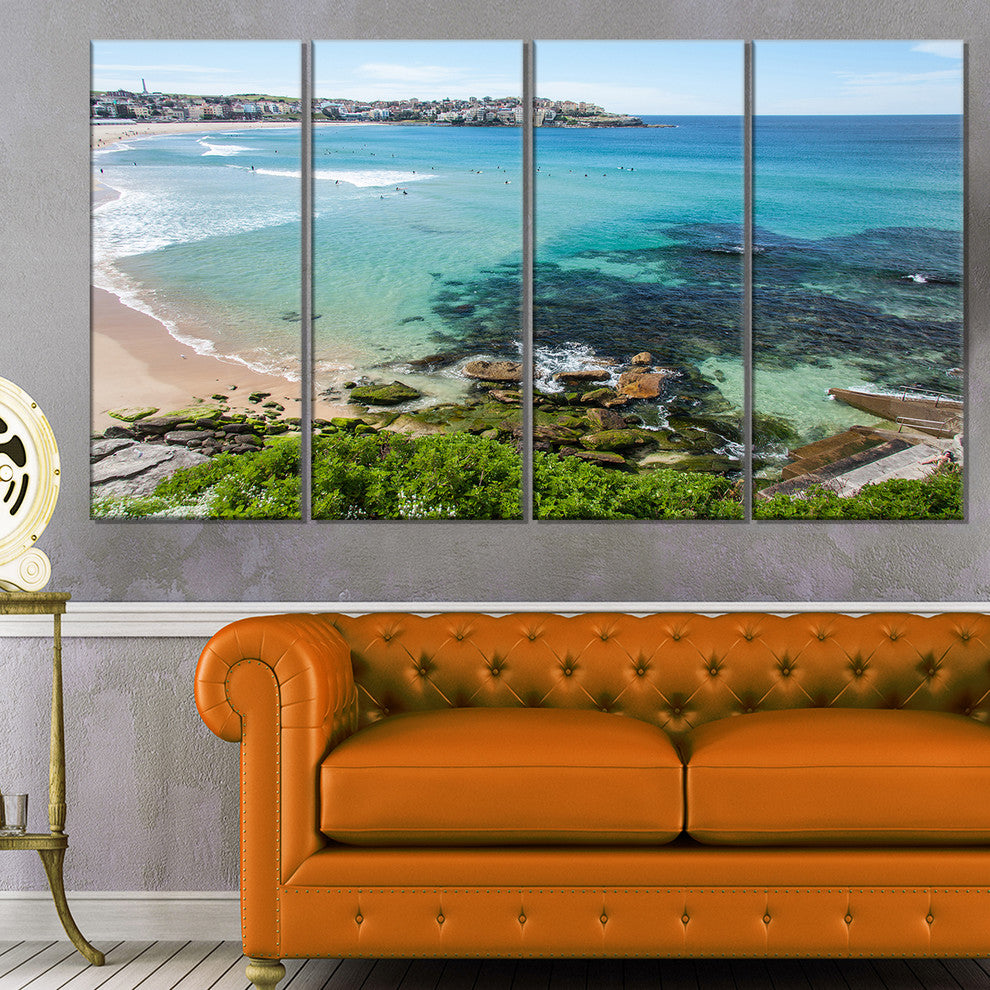 "Expansive Sydney Bondi Beach" Seashore Canvas Print, 4 Panels, 48"x28"