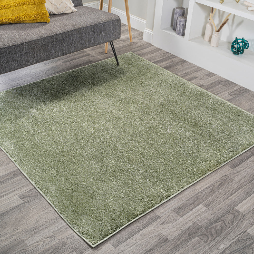 Haze Solid Low-Pile Runner Rug, Green, 5' Square