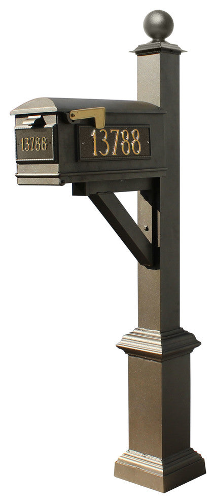 Westhaven System-Mailbox, 3 Cast Plates, Square Base, Large Ball Finial, Bronze