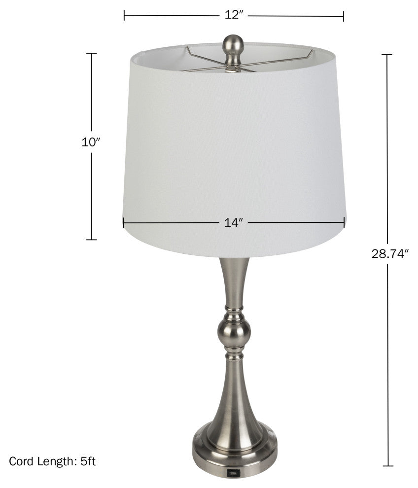 Set of 2 Table Lamps With USB Charging Ports, Touch Control, and LED Bulbs