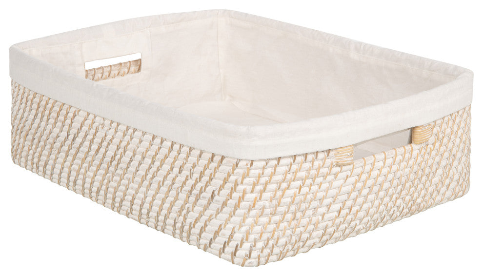 Laguna Rattan Shelf Basket With Cotton Liner, White Wash