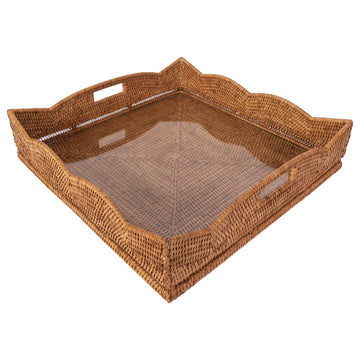 Artifacts Rattan™ Square Tray With Glass Insert, Honey Brown, 20"x20"x4.5"
