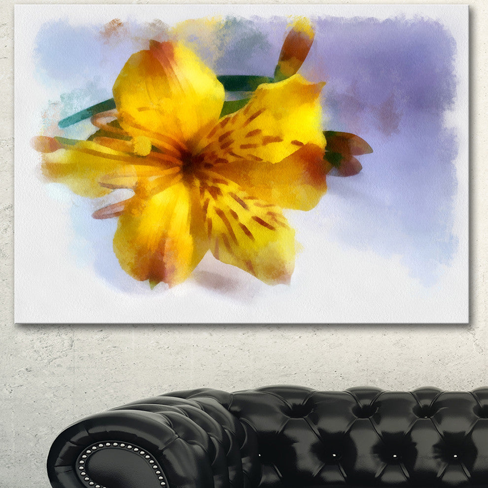 Yellow Lily Hand drawn Flower, Floral Canvas Art Print, 40"x30"