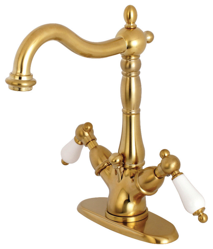Kingston Brass Two-Handle Bathroom Faucet With Brass Pop-Up, Brushed Brass