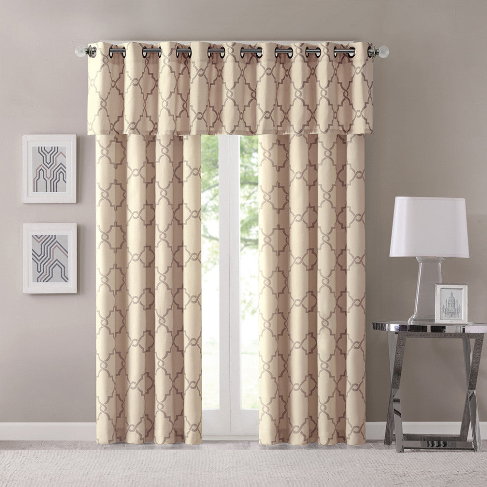 Madison Park Saratoga Fretwork Print Grommet Top Window Valance, Beige