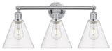 Berkshire 3-Light 26" Bath Vanity Light, Polished Chrome Finish, Clear Shade