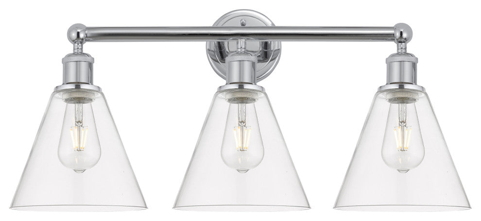 Berkshire 3-Light 26" Bath Vanity Light, Polished Chrome Finish, Clear Shade