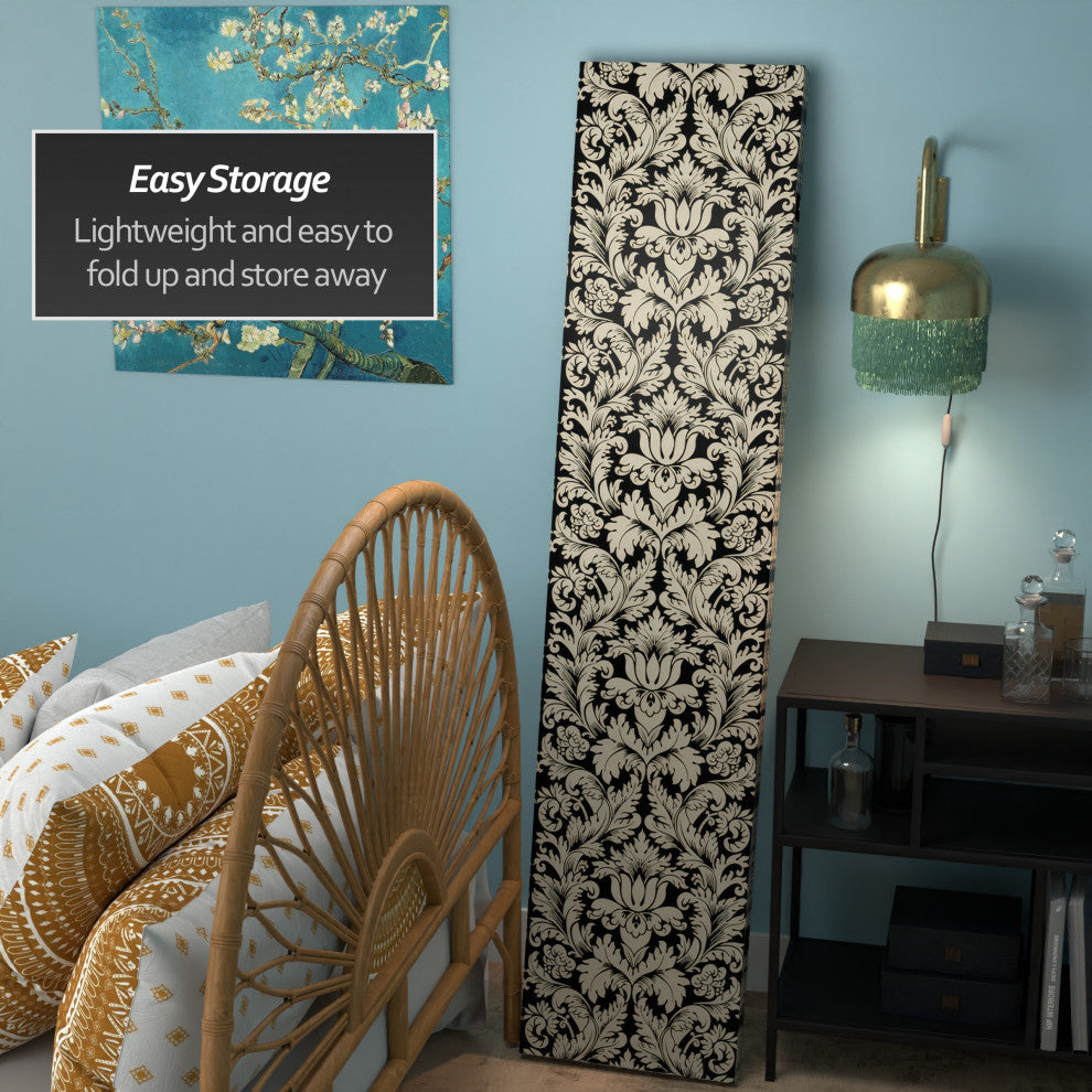 6' Tall Double Sided Ebony Damask Canvas Room Divider