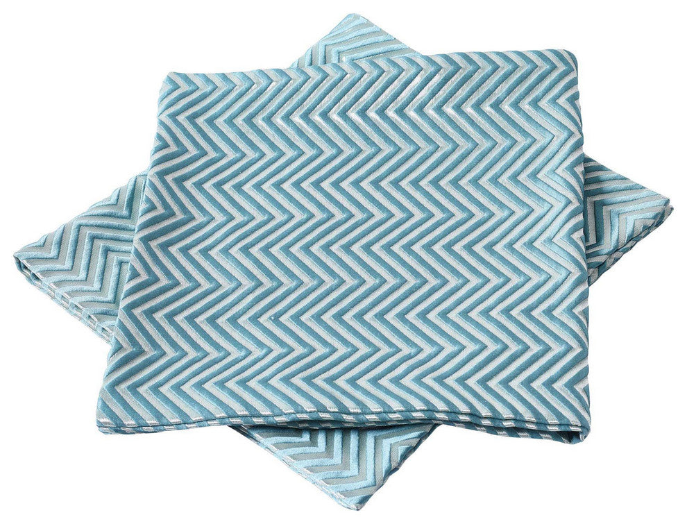 Chevron Jacquard Valance and Pillow Shell Sets , Blue, 20" X 20" / 56" X 19"