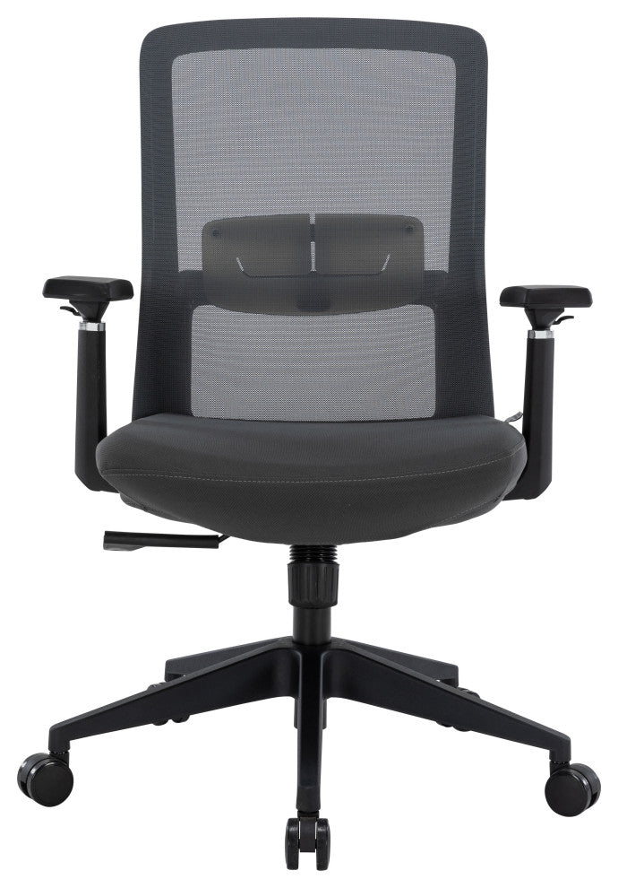 LeisureMod Ingram Modern Mesh Office Task Chair With Adjustable Armrests, Grey/Grey