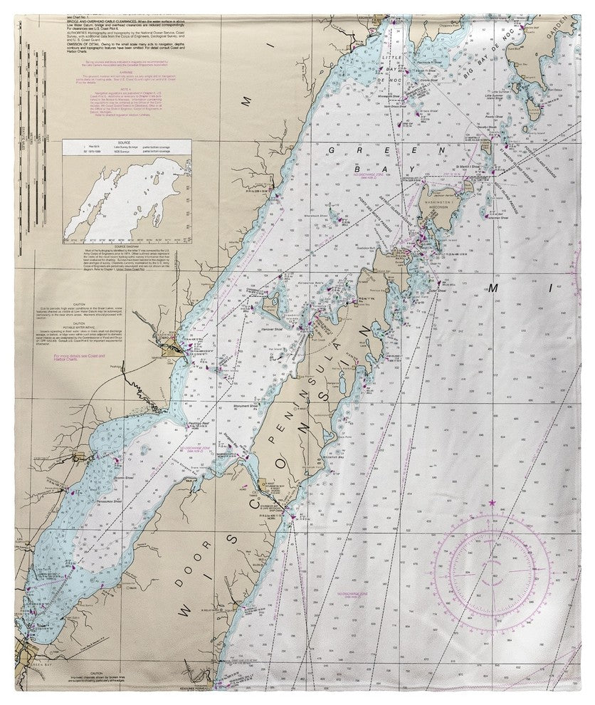 Betsy Drake Door County, Green Bay, WI Nautical Map Nautical Map Fleece Throw