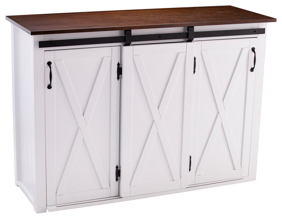 Lenton Barn-Door Kitchen Island, Dark Brown and White
