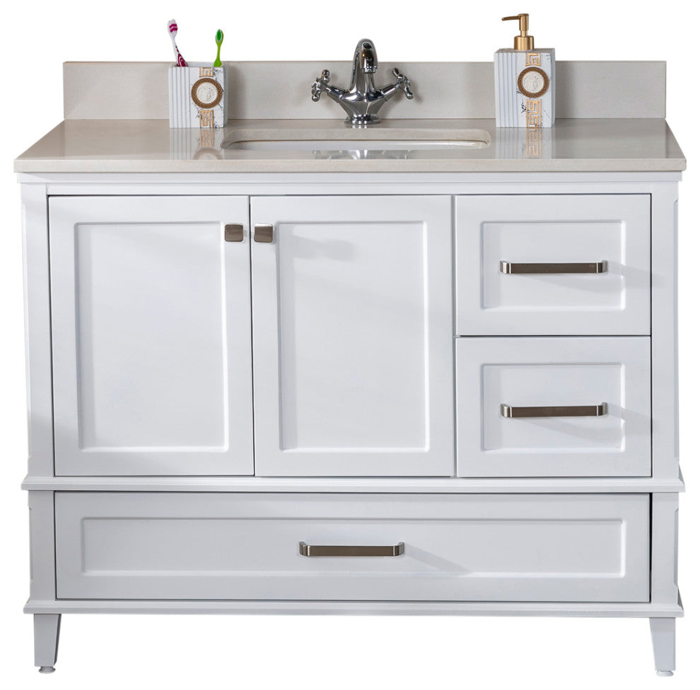 Nera Collection 42" Bathroom Vanity With Sink, Mirror, Countertop, White