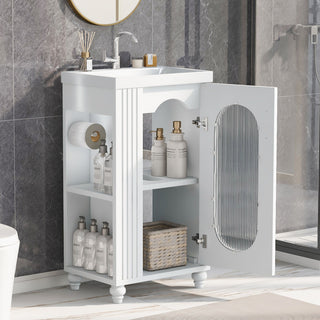 20" Freestanding Bath Vanity Set, White, Integrated Ceramic Sink