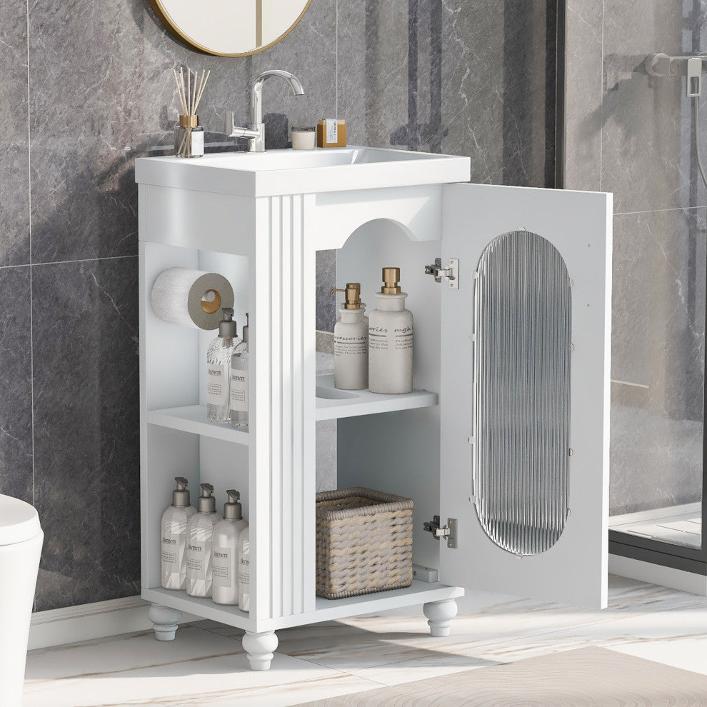 20" Freestanding Bath Vanity Set, White, Integrated Ceramic Sink