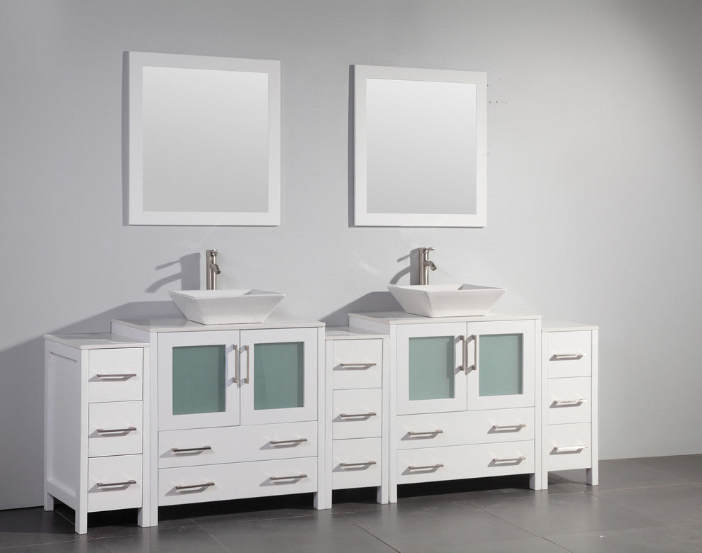 Vanity Art Vanity Set With Vessel Sink, White, 96", Standard Mirror
