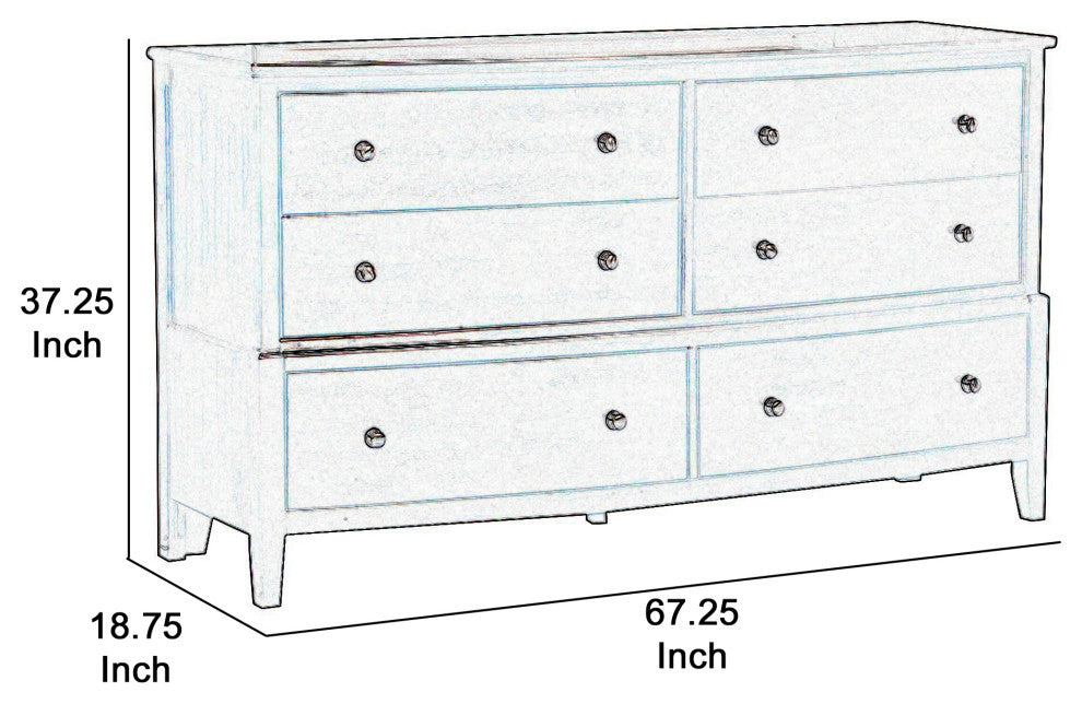 Benzara BM222725 Wooden Dresser, Natural Grain Texture Finish/6 Drawers, Brown
