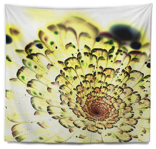Green Light Fractal Flower Pattern Abstract Wall Tapestry, 39"x32"