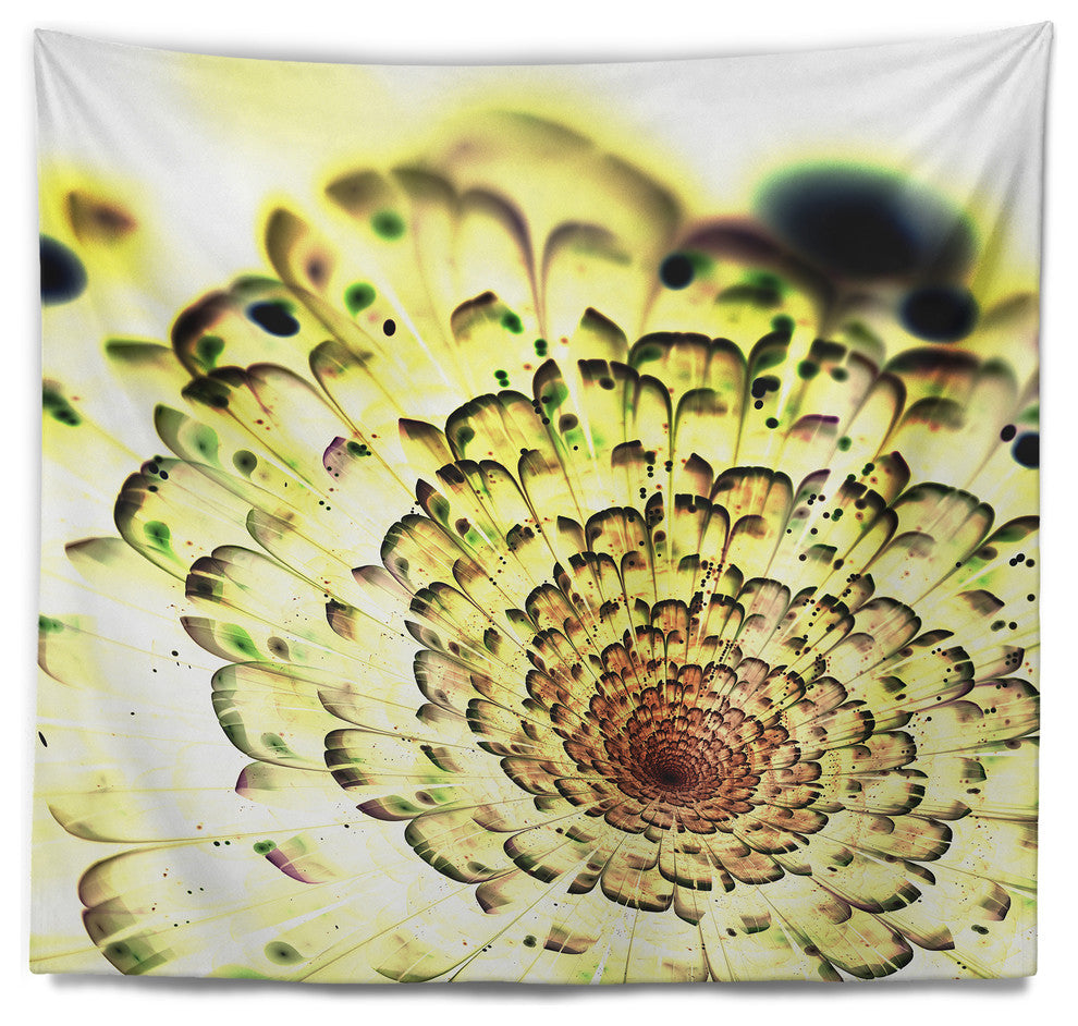 Green Light Fractal Flower Pattern Abstract Wall Tapestry, 39"x32"